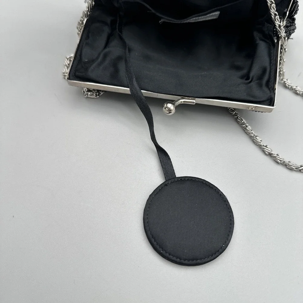 Apt. 9 Black Beaded Evening Clutch Purse Shell Design Kiss Lock Vintage Style 6